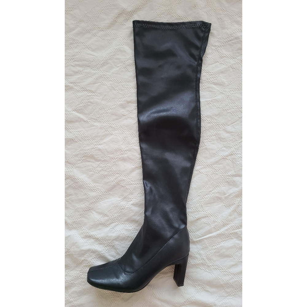 French Connection Faux Leather Over The Knee Square Toe Charli Boots - Picture 6 of 16